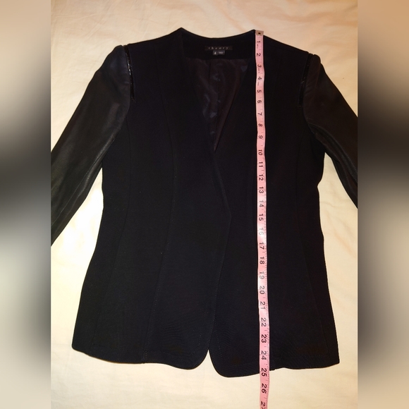 NWOT Black THEORY Leather Blazer Zipper Detail Jacket Open Front Pockets S Small - Picture 7 of 12